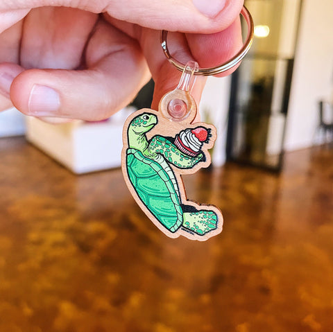 Sea Turtle Color Personalized Wooden Keychains