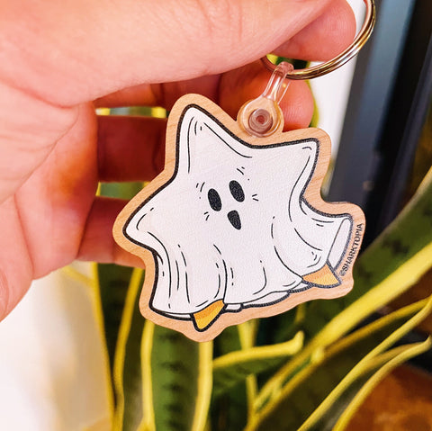 Ghost Starfish Color Wood Keychain