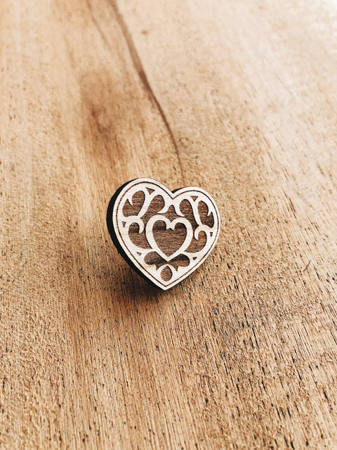 Jake Mize Heart Container Wooden Pin