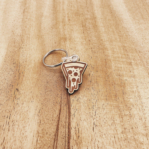Engraved Pizza Wooden Keychain