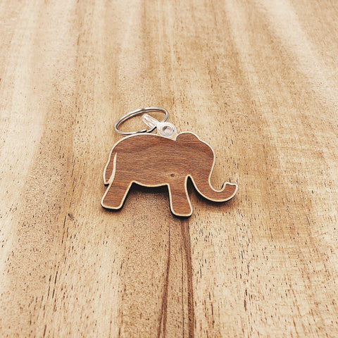 Elephant Engraved Wooden Keychains