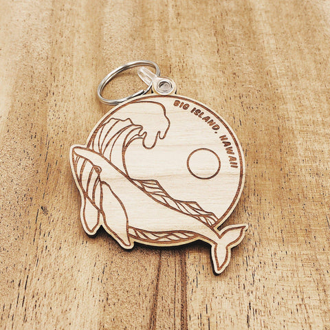whale engraved wooden keychain