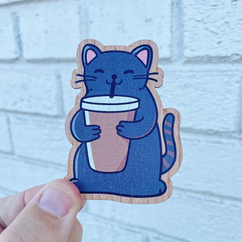 Coffee Cat Color Wooden Sticker