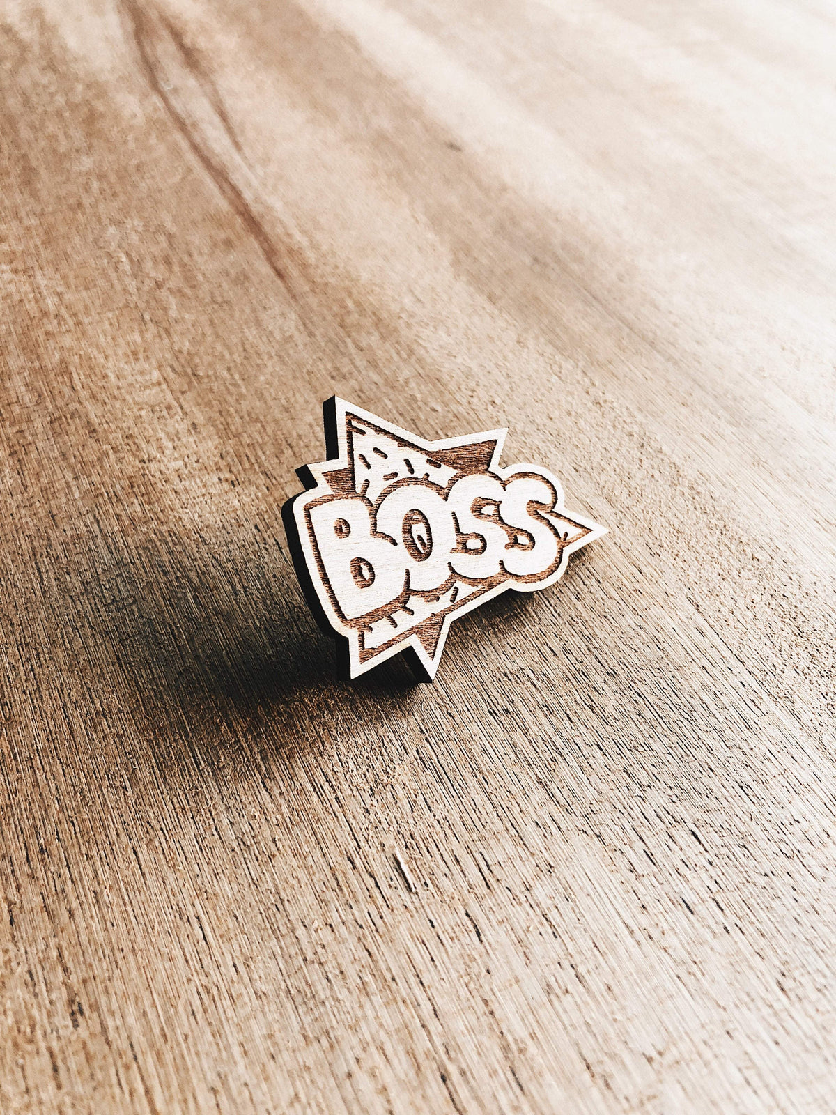 Pin Boss Face Boss Wooden Pin - Pins, Enamel Pin, 80s pins, Hat Pins, Custom Pins