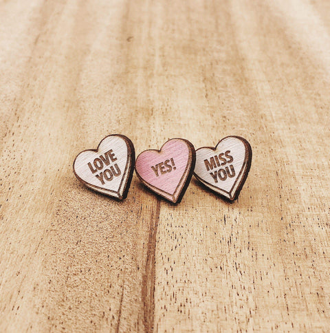 Valentine Candy Heart Wooden Pin Set