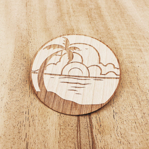 1" Beach Wooden Sticker