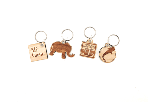 2" Wooden Keychains branded wood charms