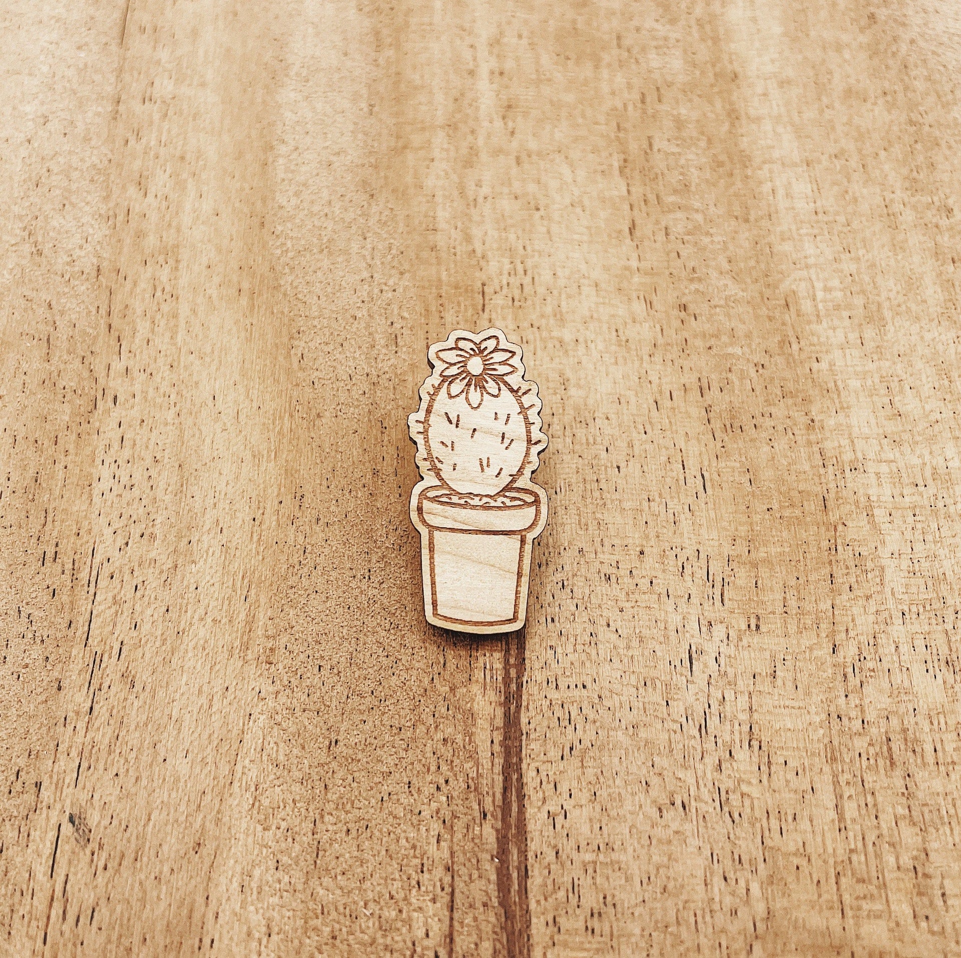 Powder Puff Cactus Wooden Pin